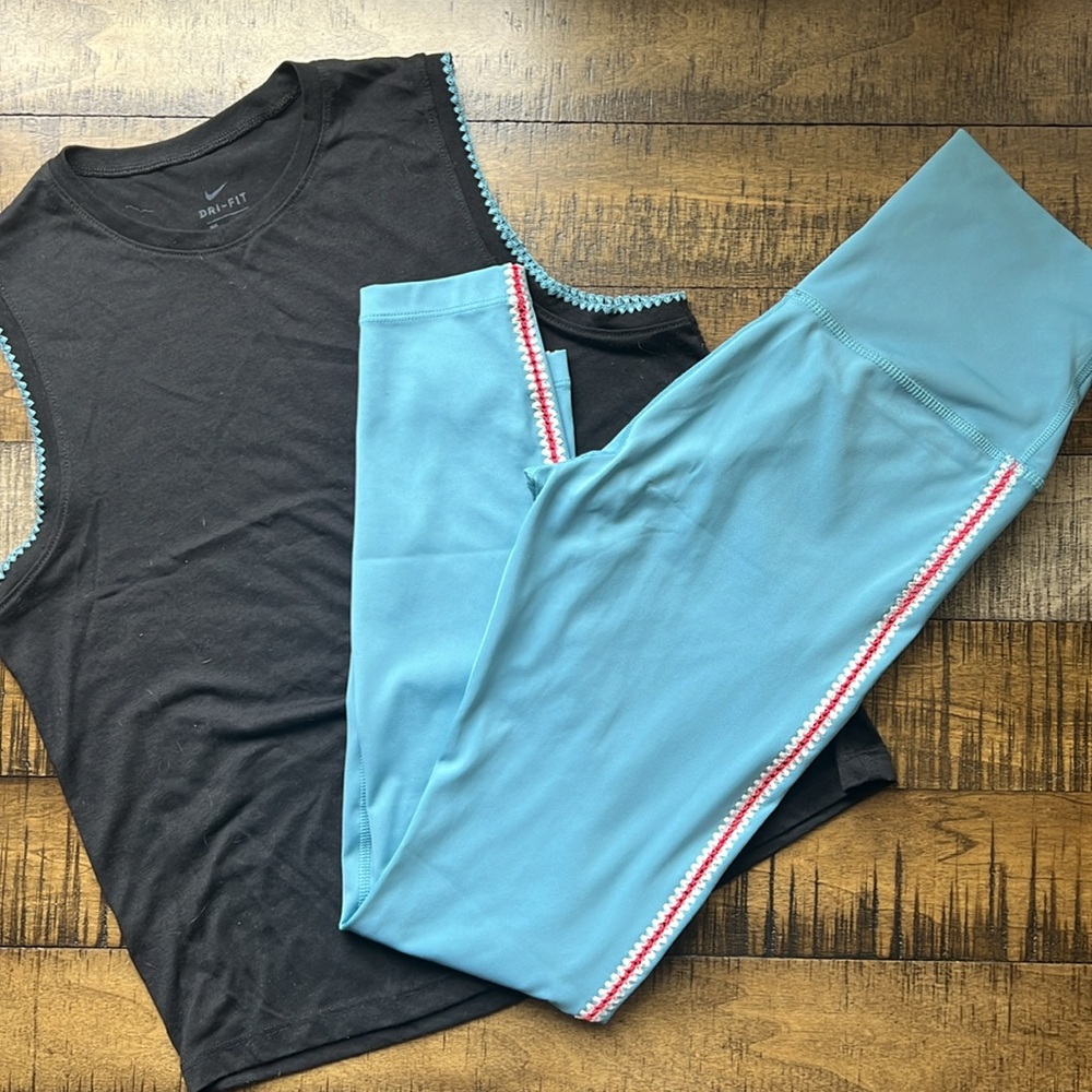 Nike Dri-Fit tank and leggings SET with embroidery stitching